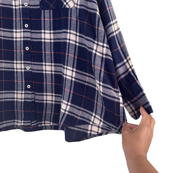 Primark Womens Navy Blue Plaid Button Front Pocket Collared Long Sleeve Size L - Picture 4 of 9